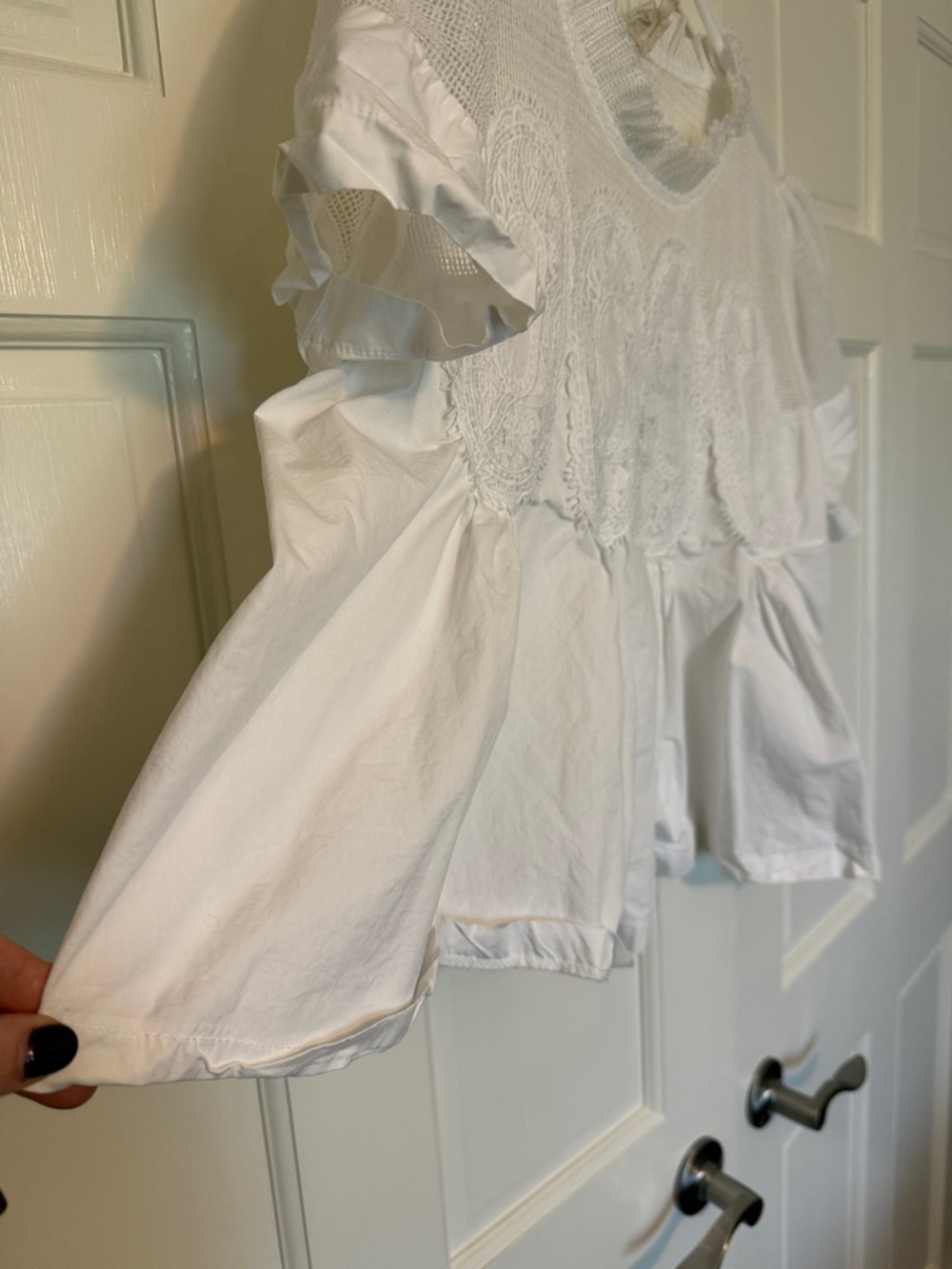 Anthropologie En Elly Short-Sleeve White Lace Poplin Swing Top - Picture 5 of 8